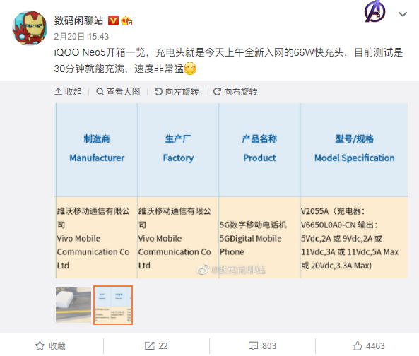 Redmi K40最强对手！iQOO Neo 5入网：骁龙870加持 标配66W快充